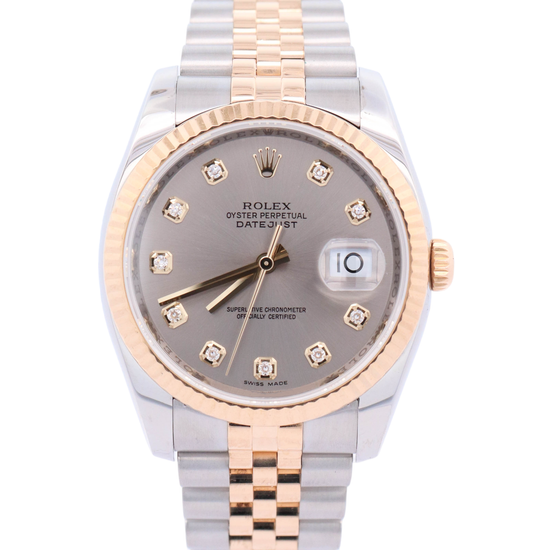 Rolex Datejust 36mm Yellow Gold & Steel 36mm Gray Diamond Dial Watch Reference# 116233