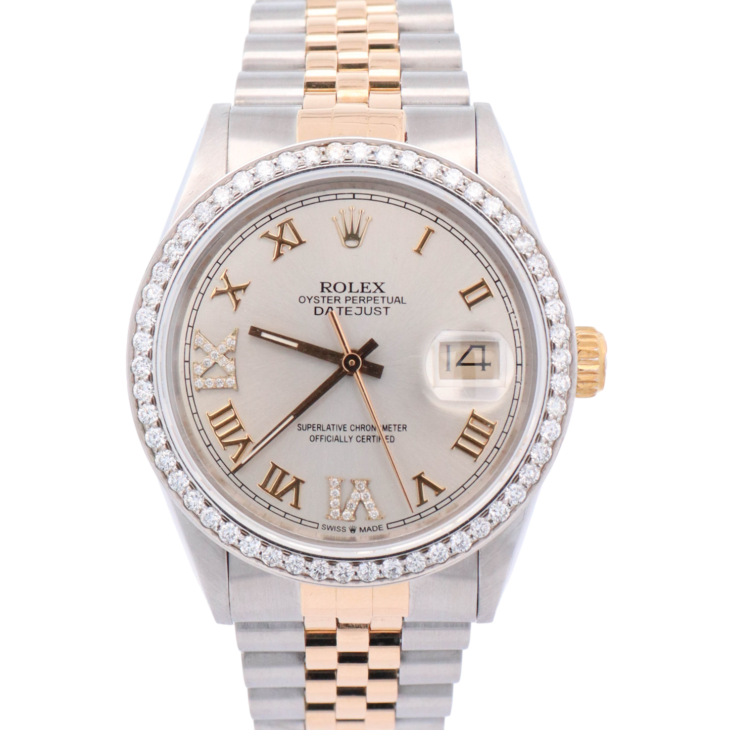 Rolex Datejust Two-Tone Stainless Steel & Yellow Gold 36mm Silver Roman Diamond #6 & #9 Dial Watch Reference #: 16013 - Happy Jewelers Fine Jewelry Lifetime Warranty