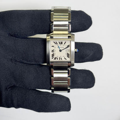 Cartier Tank Stainless Steel 25mm White/Ivory Dial Watch Ref# W51011Q3 - Happy Jewelers Fine Jewelry Lifetime Warranty