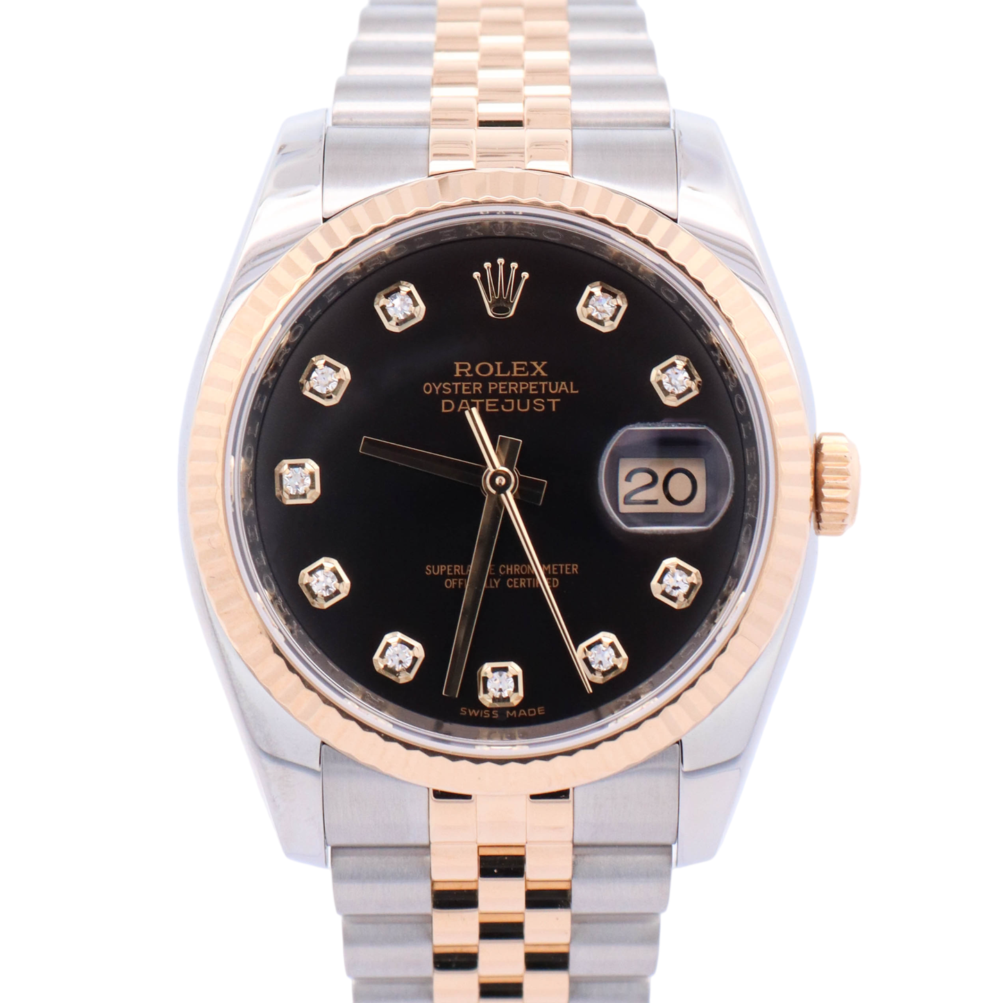 Rolex Datejust 36mm Yellow Gold & Steel Factory Black Diamond Dial Watch Reference# 116233