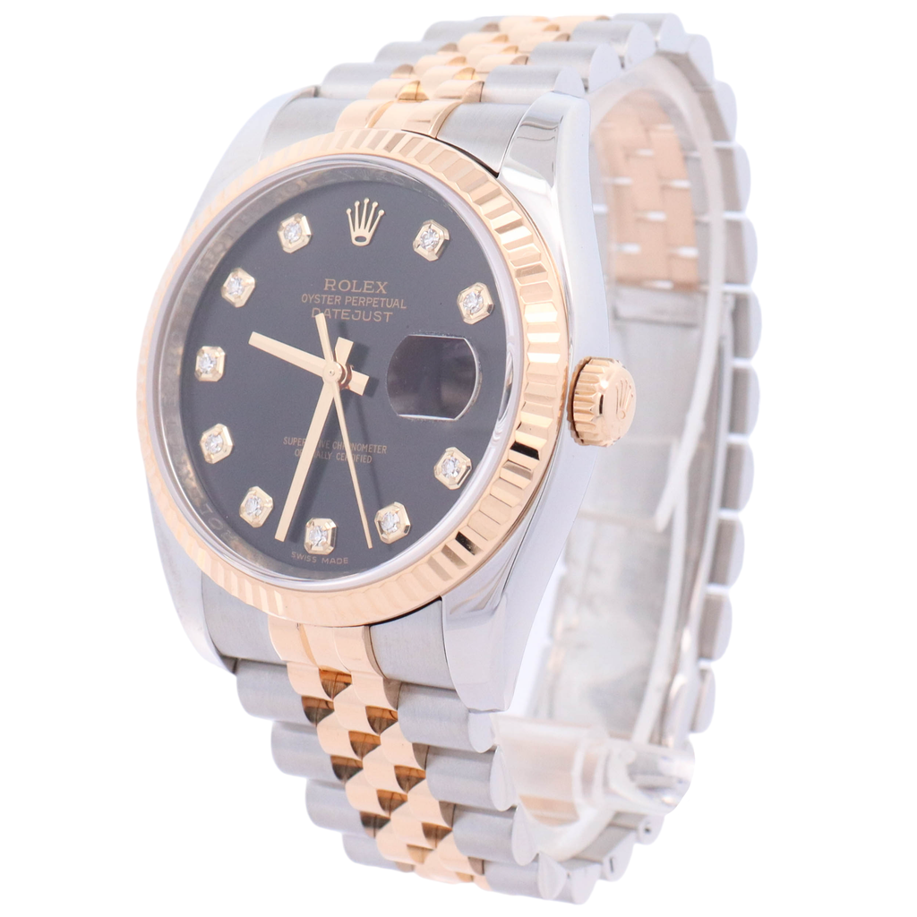 Rolex Datejust Two Tone Yellow Gold & Steel 36mm Black Diamond Dial Watch Reference#: 116233 - Happy Jewelers Fine Jewelry Lifetime Warranty