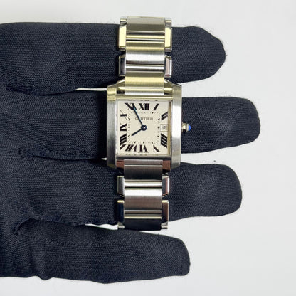 Cartier Tank Stainless Steel 25mm White/Ivory Dial Watch Ref# W51011Q3 - Happy Jewelers Fine Jewelry Lifetime Warranty