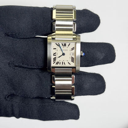 Cartier Tank Stainless Steel 25mm White/Ivory Dial Watch Ref# W51011Q3 - Happy Jewelers Fine Jewelry Lifetime Warranty