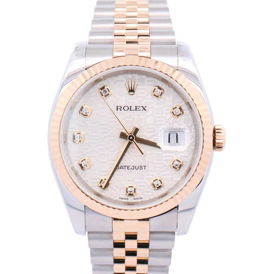 Rolex Datejust 36mm Yellow Gold & Steel White Jubilee Diamond Dial Watch Reference# 116233