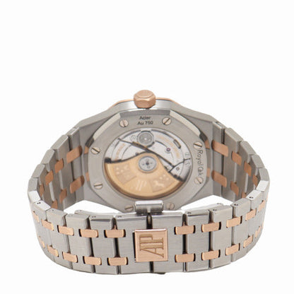 Audemars Piguet Ladies Royal Oak Two Tone Rose Gold and Stainless Steel 37mm White "Grande Tapisserie" Dial Watch Reference# 15450SR.OO.1256SR.01 - Happy Jewelers Fine Jewelry Lifetime Warranty