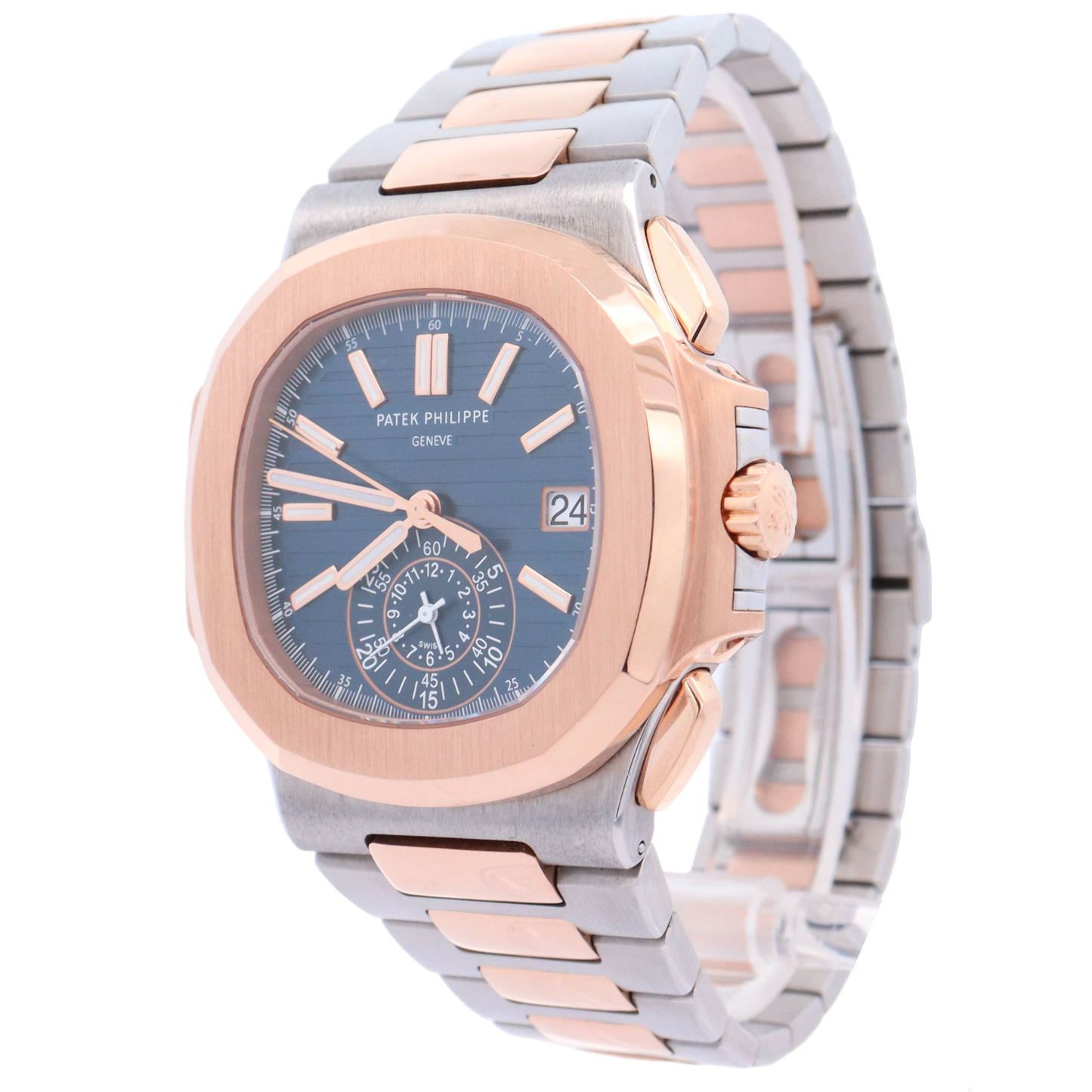 Patek Philippe Nautilus 40mm Rose Gold & Stainless Steel Blue Gradient Stick Dial Watch Reference# 5980/1AR - Happy Jewelers Fine Jewelry Lifetime Warranty