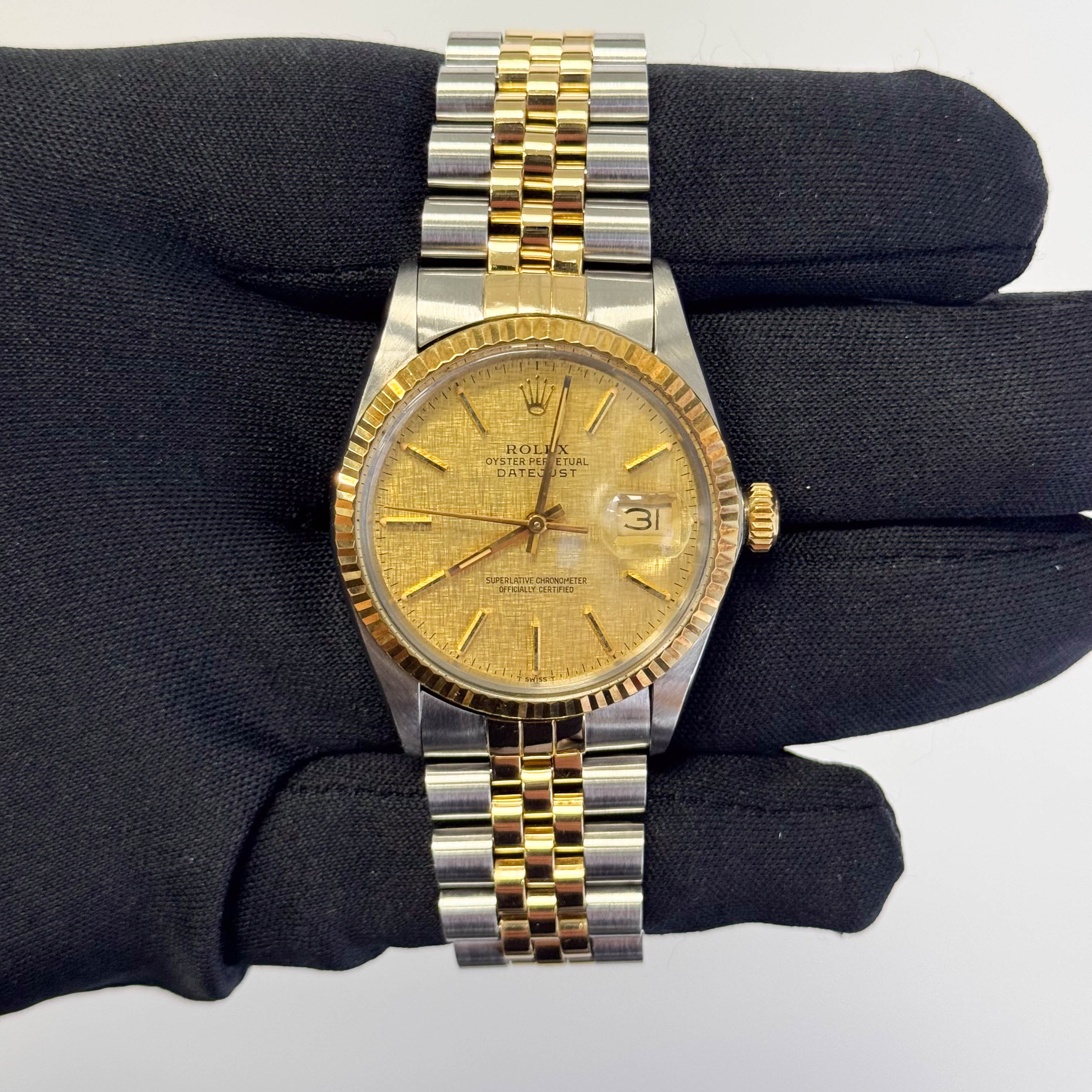 Rolex Datejust 36mm Champagne Linen Dial Watch Ref# 16013 - Happy Jewelers Fine Jewelry Lifetime Warranty