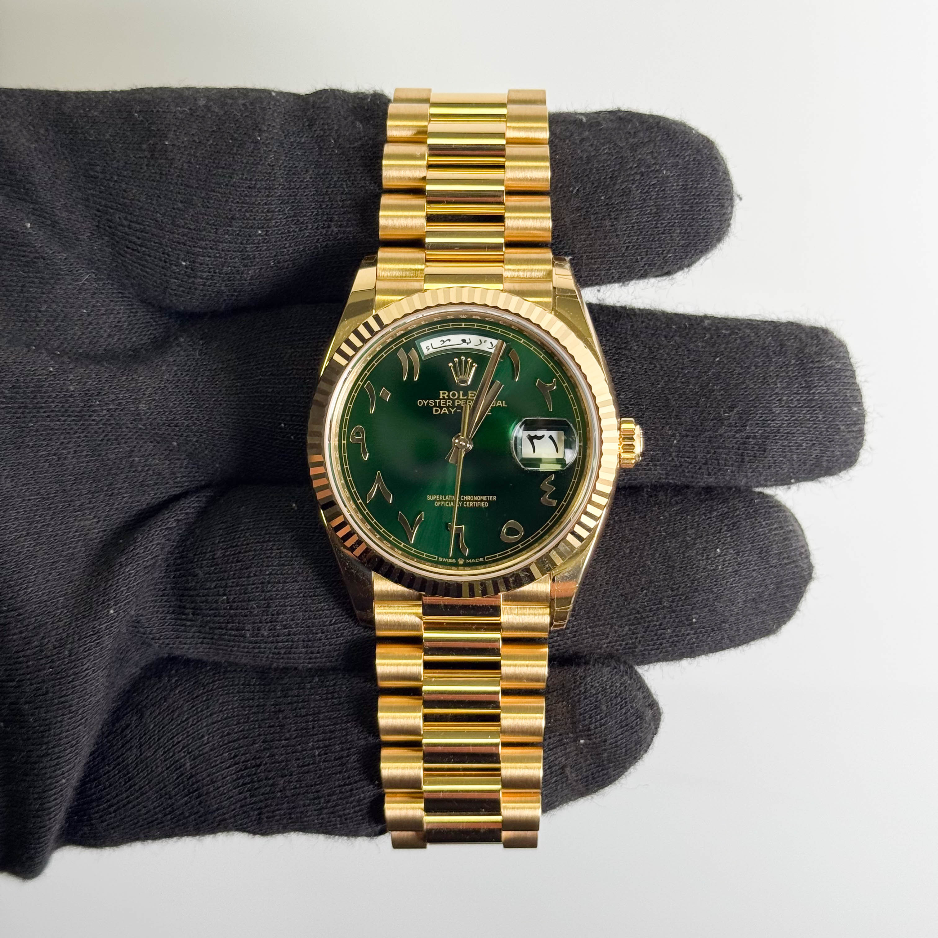 Rolex Day-Date 36mm Green Dial Watch Ref# 128238