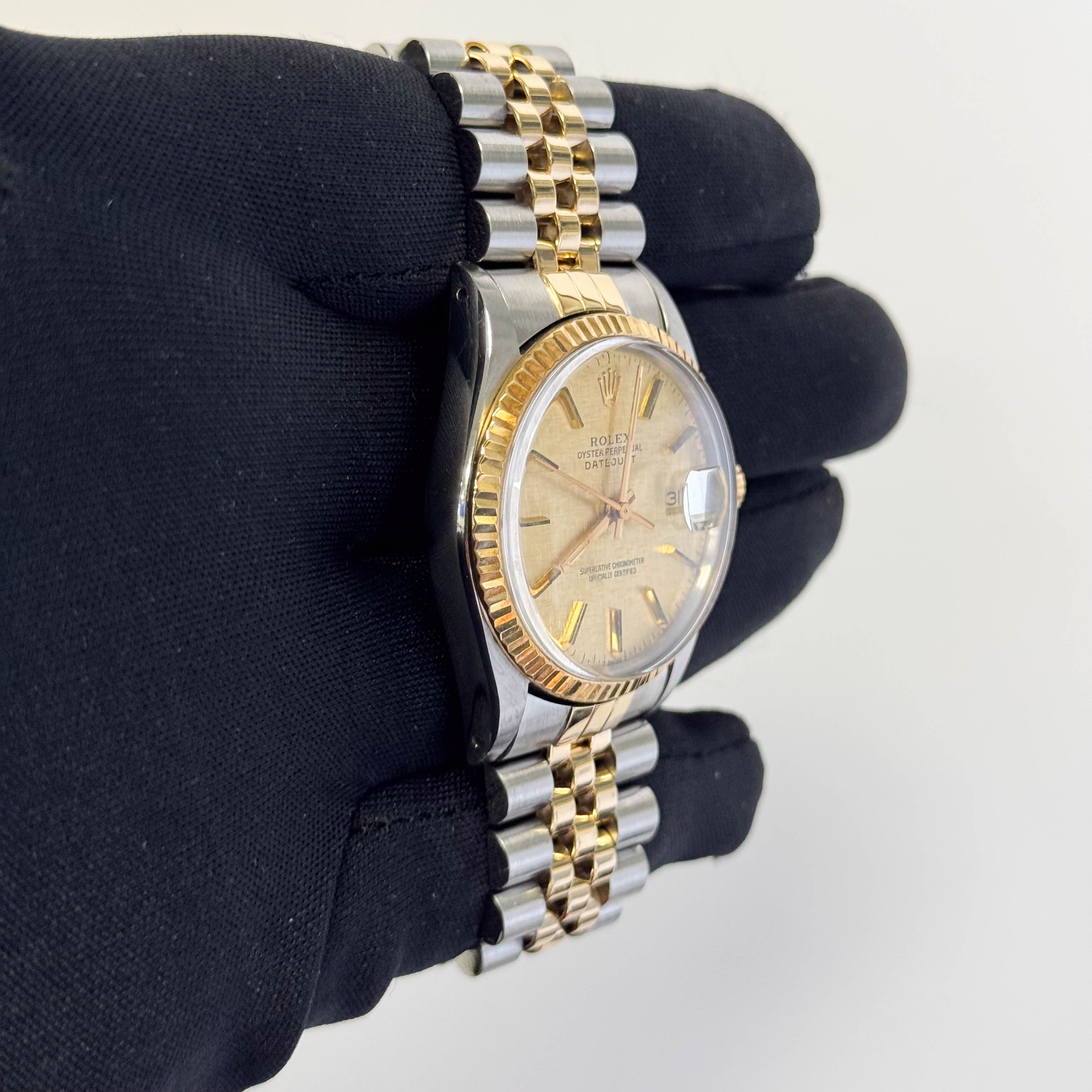 Rolex Datejust 36mm Champagne Linen Dial Watch Ref# 16013 - Happy Jewelers Fine Jewelry Lifetime Warranty