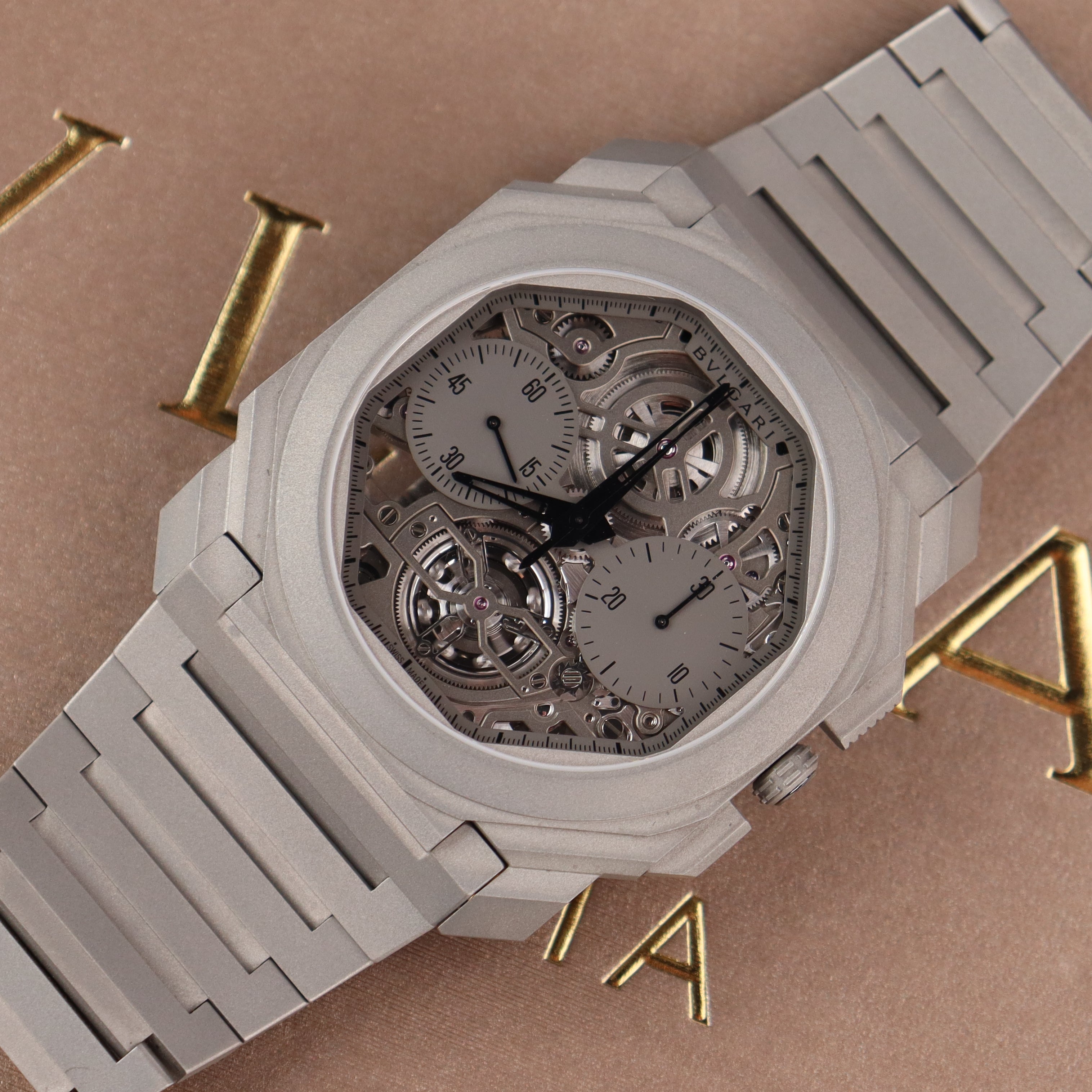 Bvlgari Octo 43mm Openwork Dial Watch Ref# 103295 - Happy Jewelers Fine Jewelry Lifetime Warranty