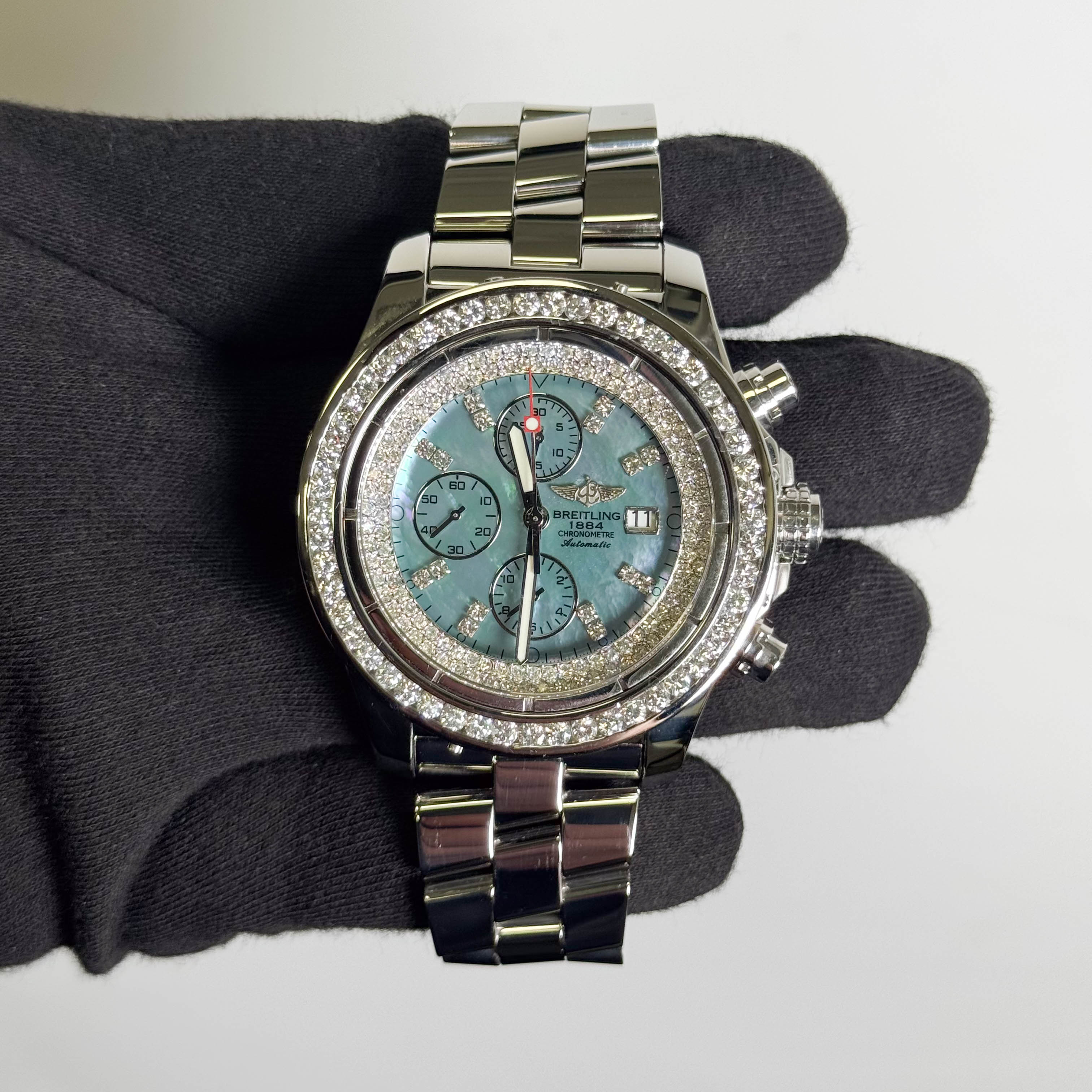 Breitling Super Avenger 48mm Aftermarket Blue MOP Diamond Dial Watch Ref# A13370