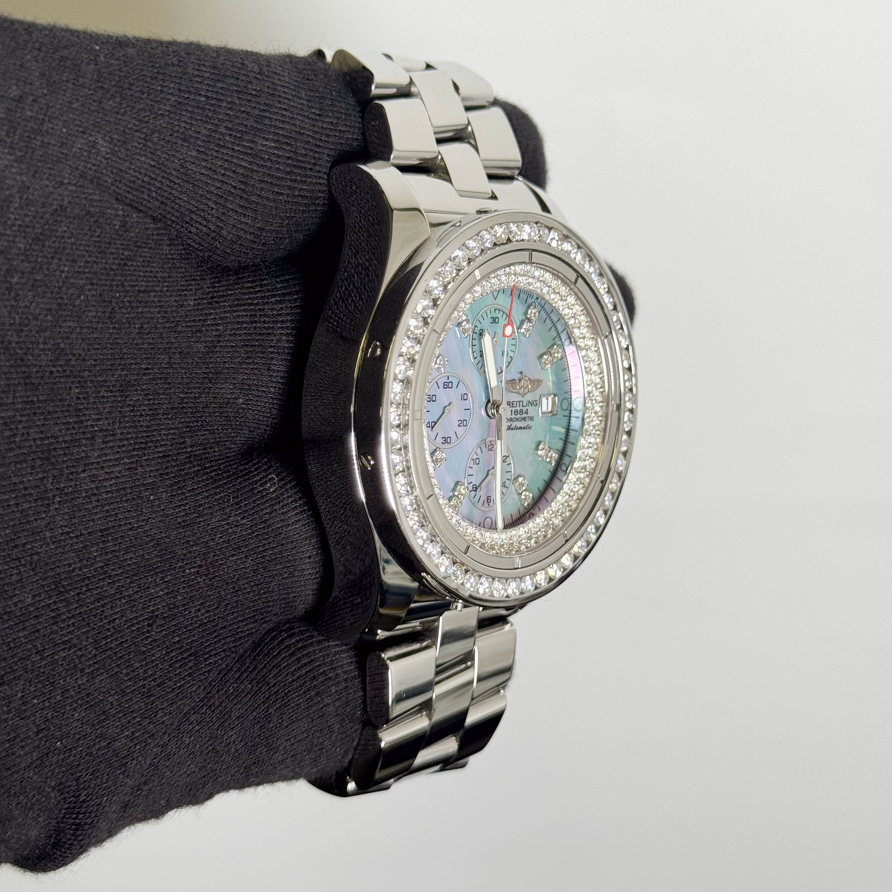 Breitling Super Avenger 48mm Aftermarket Blue MOP Diamond Dial Watch Ref# A13370