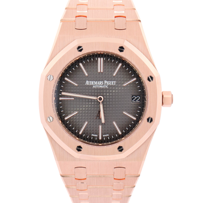 Audemars Piguet Royal Oak "Jumbo" 39mm Rose Gold Smoke Grey Petite Tapisserie Dial Watch Reference# 16202OR.OO.1240OR.02 - Happy Jewelers Fine Jewelry Lifetime Warranty