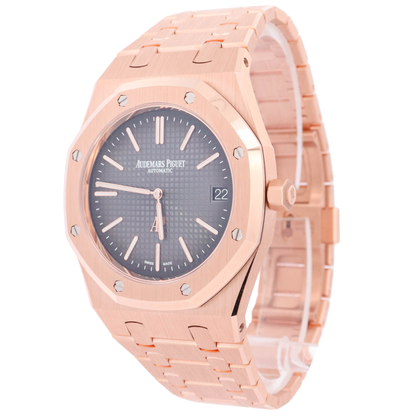 Audemars Piguet Royal Oak "Jumbo" 39mm Rose Gold Smoke Grey Petite Tapisserie Dial Watch Reference# 16202OR.OO.1240OR.02 - Happy Jewelers Fine Jewelry Lifetime Warranty