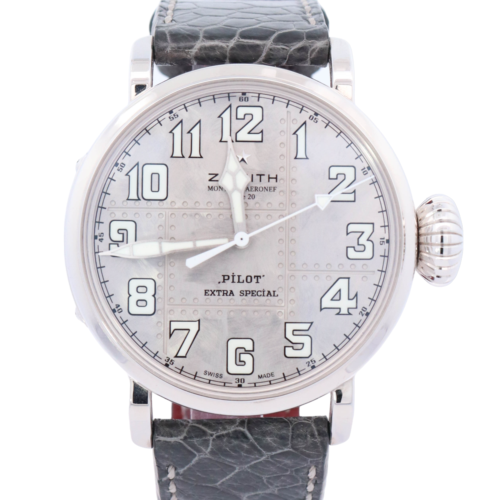 Zenith Pilot Montre D'aeronef Type 20 Silver Arabic Dial Watch Reference# 05.2430.679/17.C902 - Happy Jewelers Fine Jewelry Lifetime Warranty