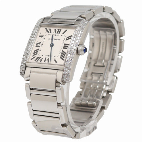 Cartier Ladies Tank Francaise Stainless Steel 20mm White Roman Dial Watch Reference# W51008Q3 - Happy Jewelers Fine Jewelry Lifetime Warranty