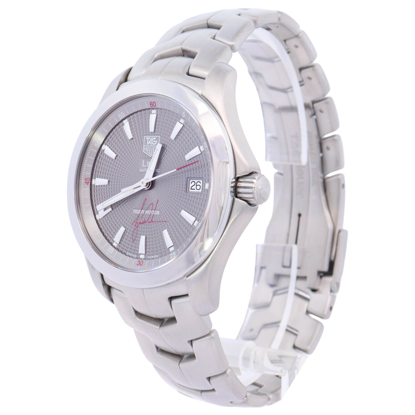 TAG Heuer Link "Tiger Woods Edition" 39mm Stainless Steel Silver Stick Dial Watch Reference# WJF2113.BA0570 - Happy Jewelers Fine Jewelry Lifetime Warranty