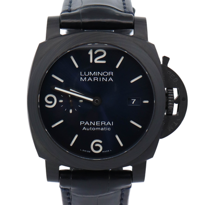 Panerai Luminor Marina 44mm Carbon Blue Arabic & Stick Dial Watch Reference# PAM01664 - Happy Jewelers Fine Jewelry Lifetime Warranty