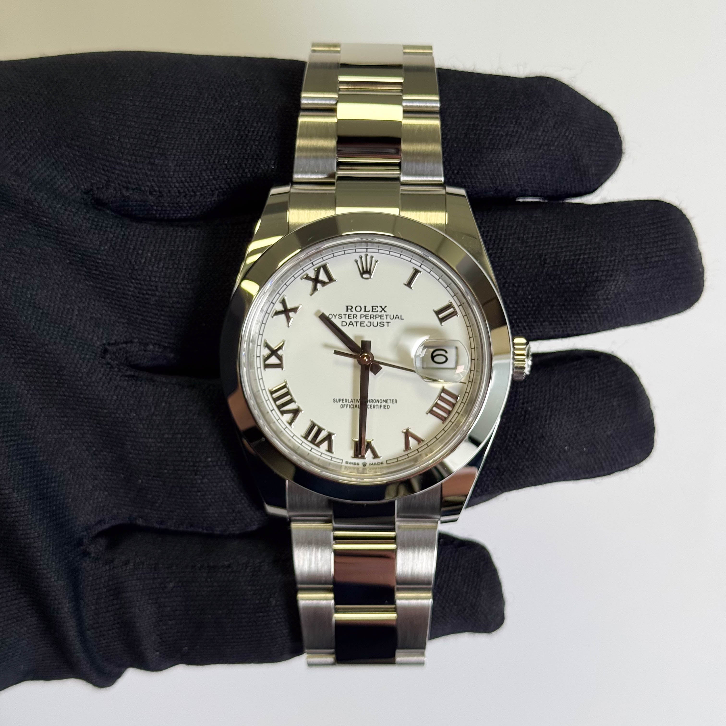 Rolex Datejust 41mm White Roman Dial Watch Ref# 126300 - Happy Jewelers Fine Jewelry Lifetime Warranty