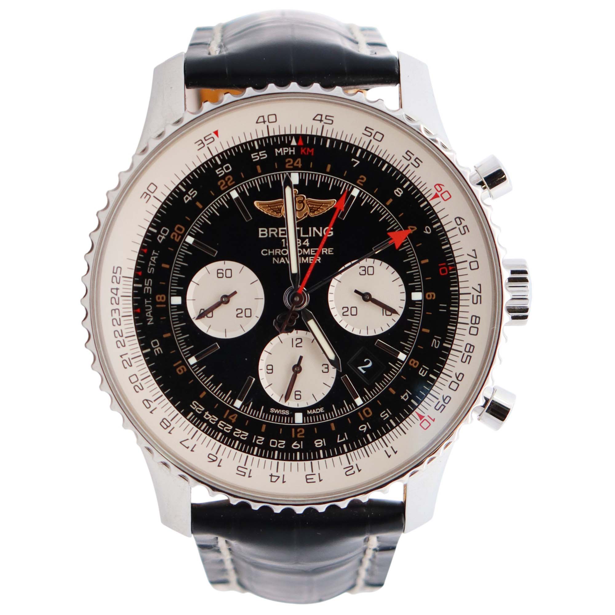 Breitling Navitimer GMT 48mm Black Dial Watch Ref# AB044121/BD24
