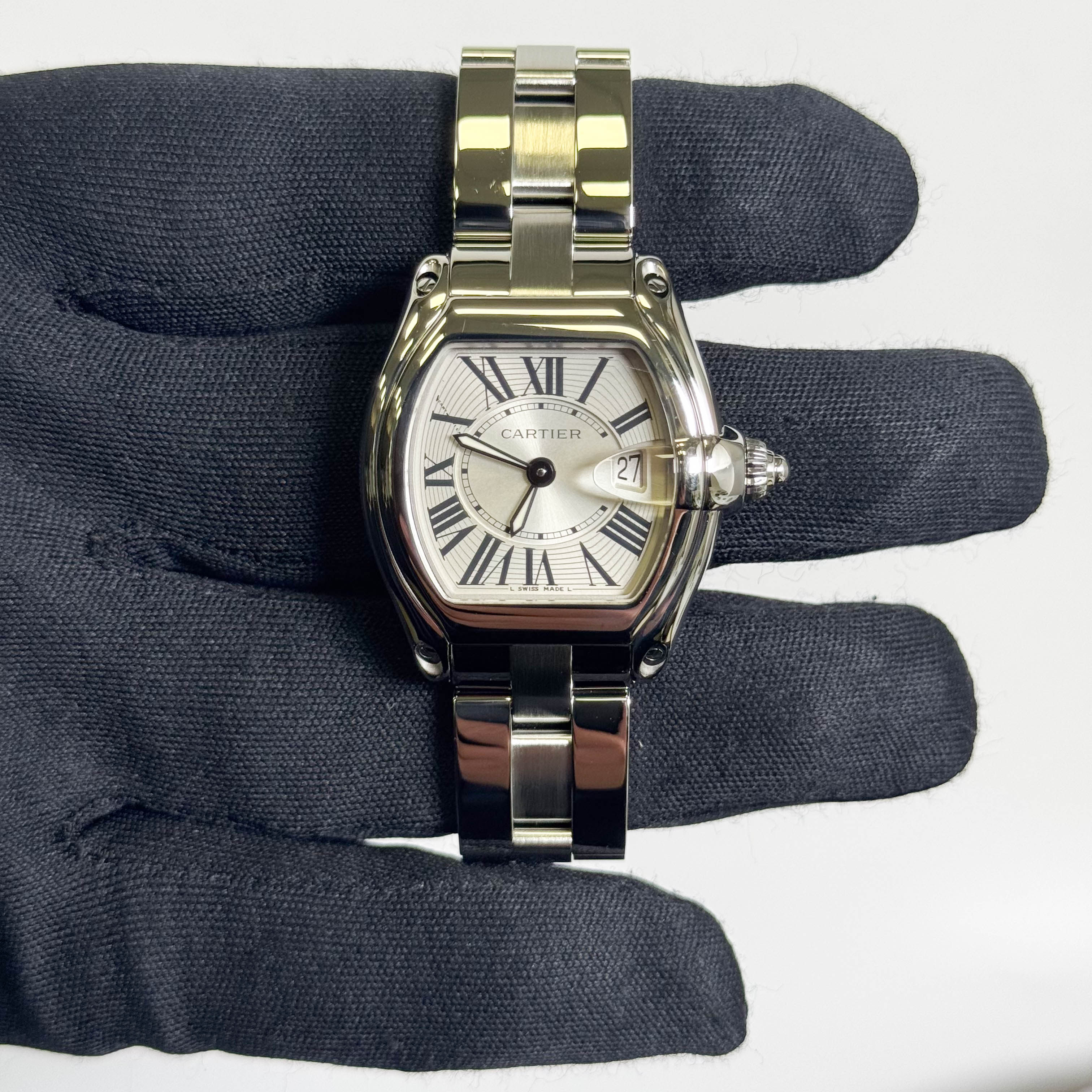 Cartier Roadster Stainless Steel 31mm Silver Dial Watch Ref# W62016V3 - Happy Jewelers Fine Jewelry Lifetime Warranty