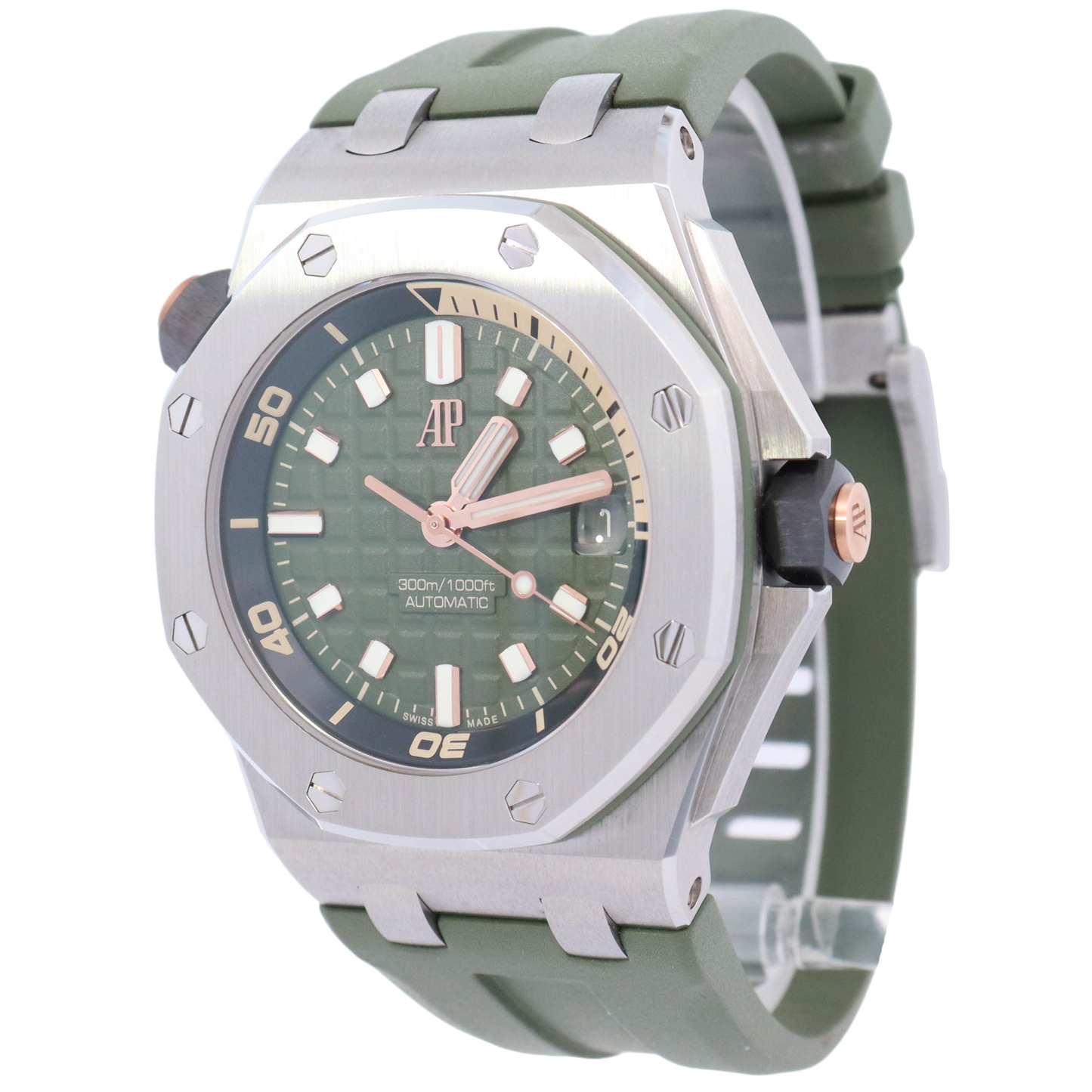 Audemars Piguet Royal Oak Offshore 42mm Stainless Steel Green Stick Dial Watch Reference# 15720ST.OO.A052CA.01 - Happy Jewelers Fine Jewelry Lifetime Warranty