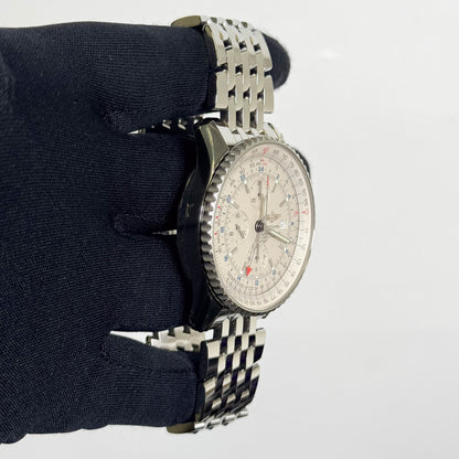 Breitling Navitimer World Stainless Steel 46mm White Chronograph Dial Watch Ref# A24322 - Happy Jewelers Fine Jewelry Lifetime Warranty
