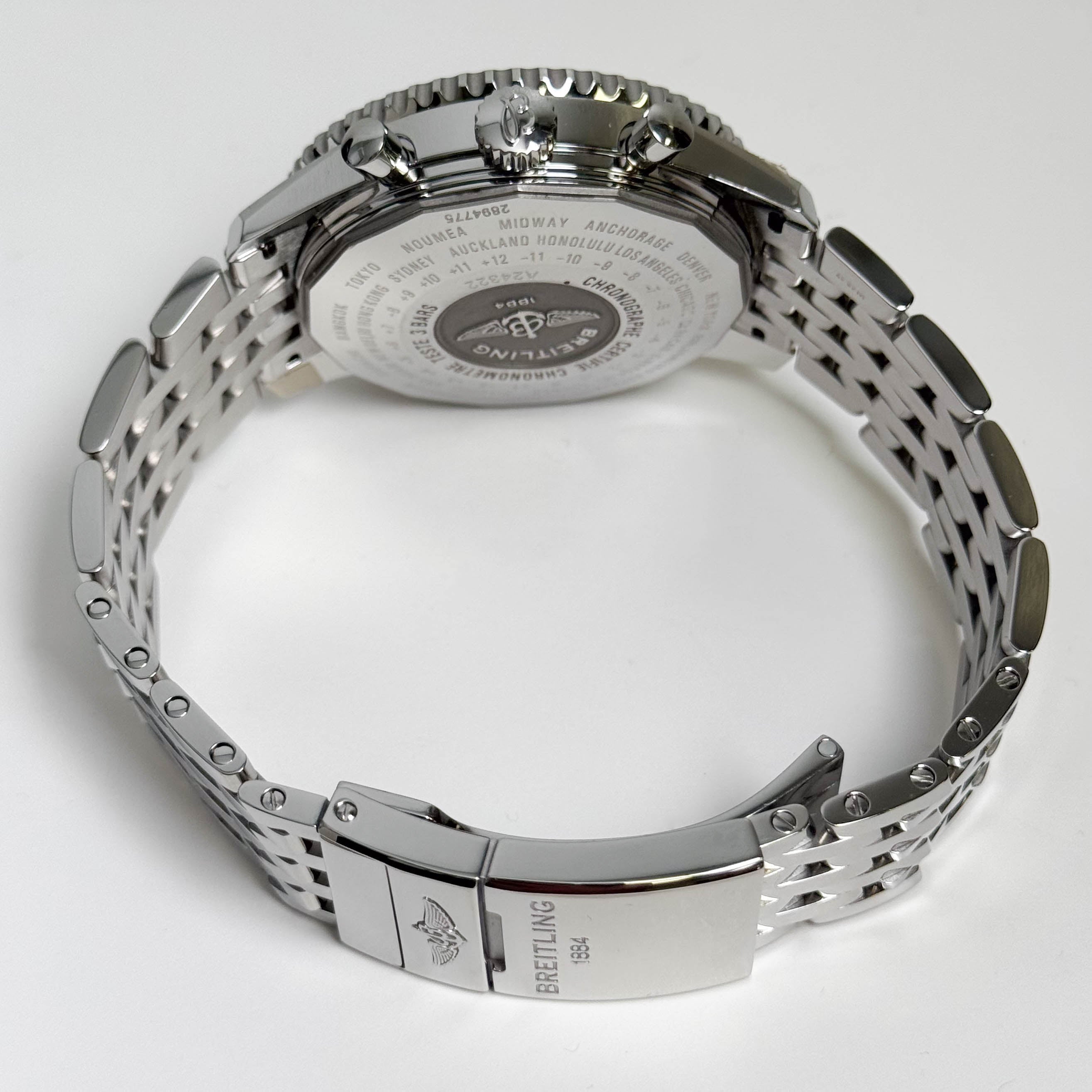 Breitling Navitimer World Stainless Steel 46mm White Chronograph Dial Watch Ref# A24322 - Happy Jewelers Fine Jewelry Lifetime Warranty