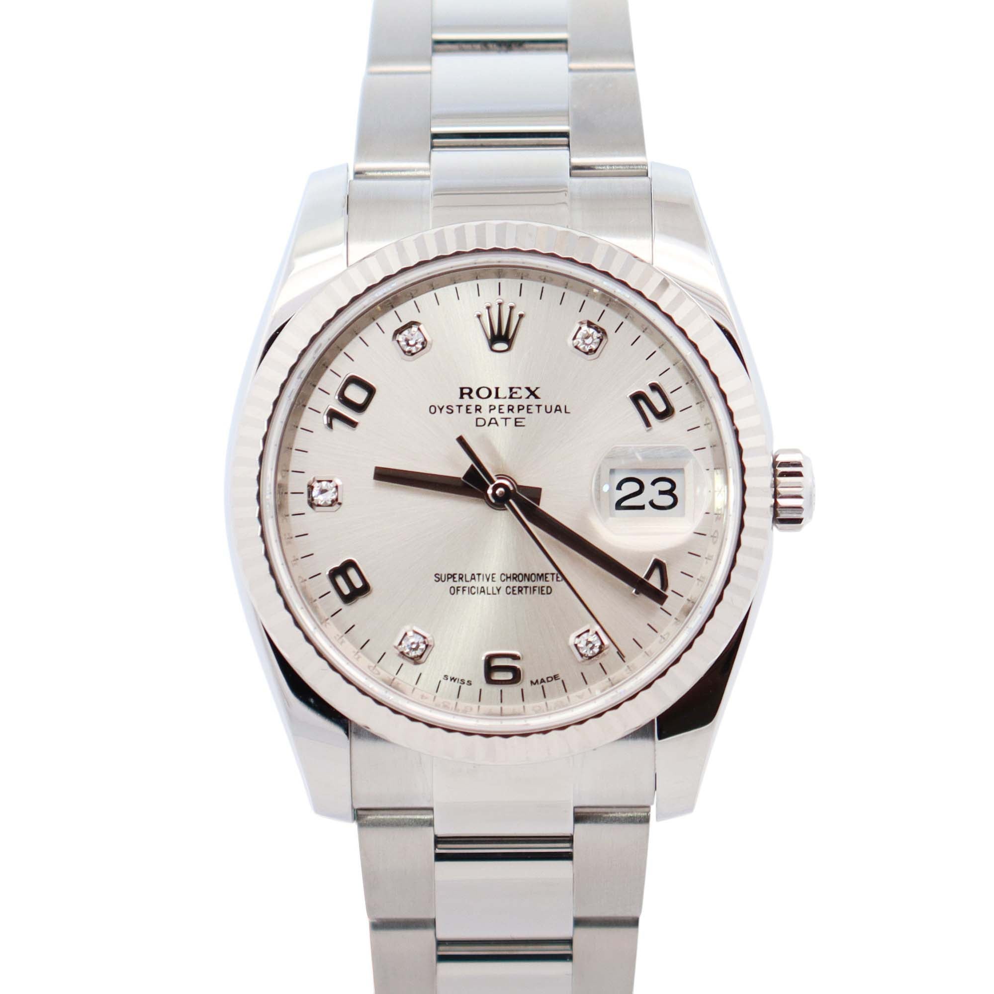 Rolex Oyster Perpetual 34mm Silver Dial Watch Ref# 115234 - Happy Jewelers Fine Jewelry Lifetime Warranty