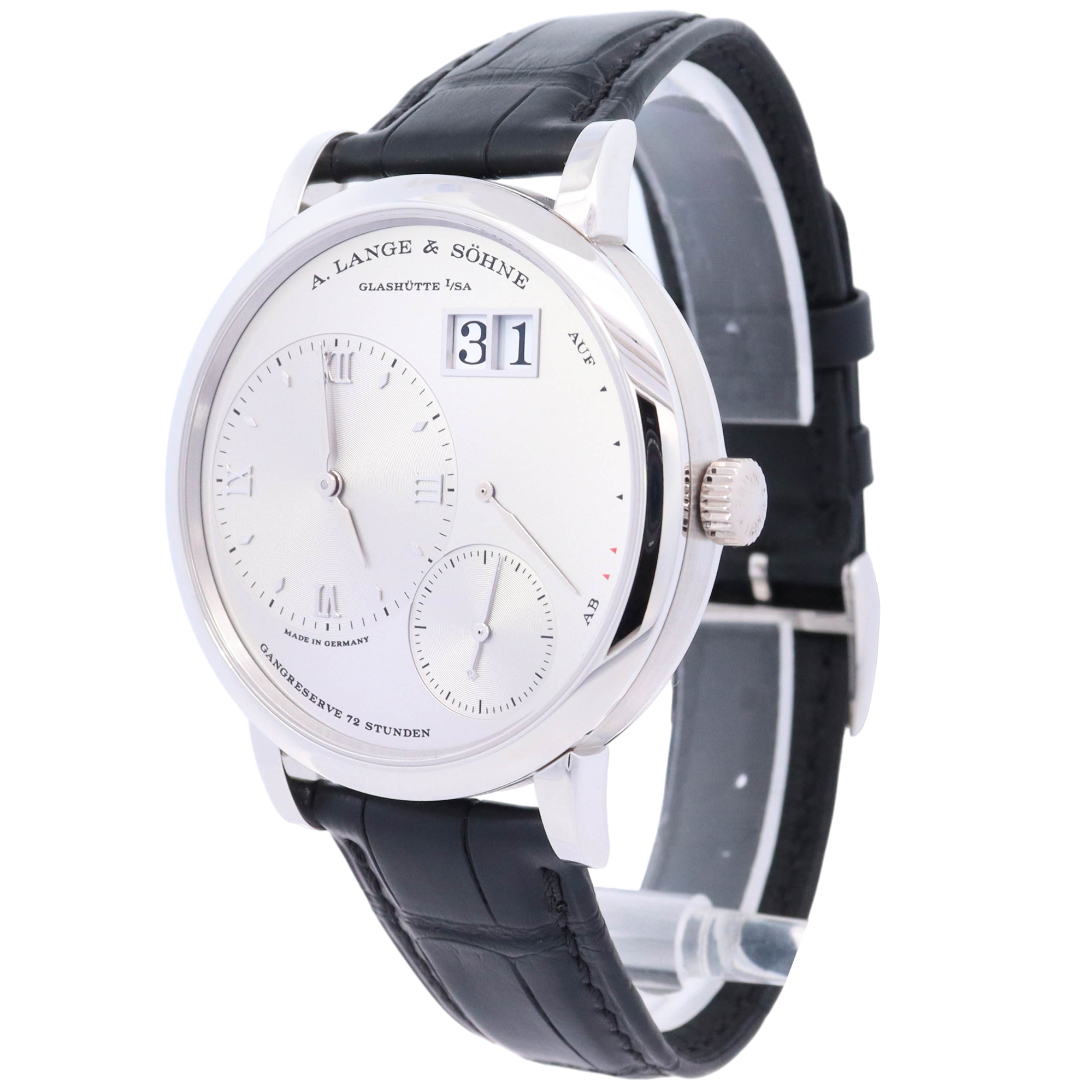 A. Lange & Sohne Grand Lange 1 41mm Platinum Silver Dial Watch Reference# 117.025 - Happy Jewelers Fine Jewelry Lifetime Warranty