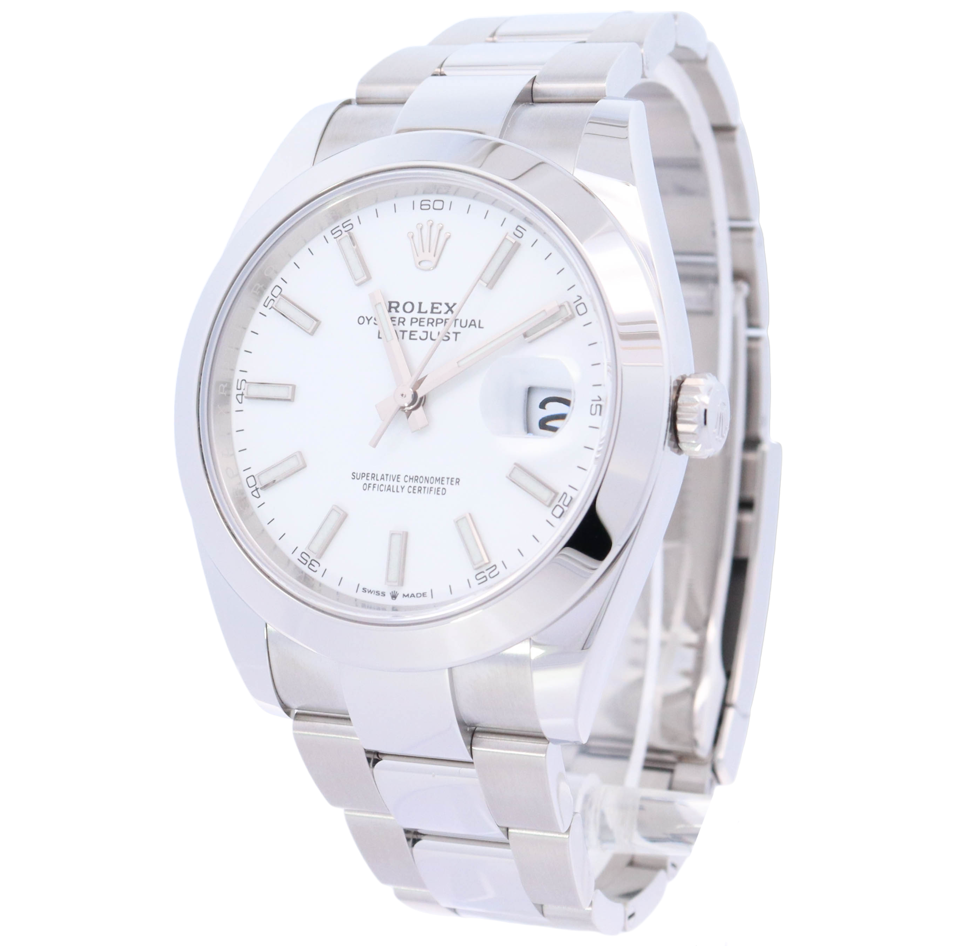 Rolex Datejust 41mm Stainless Steel White Stick Dial Watch Reference# 126300 - Happy Jewelers Fine Jewelry Lifetime Warranty