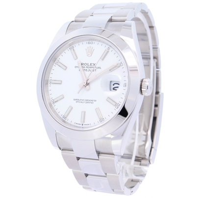 Rolex Datejust 41mm Stainless Steel White Stick Dial Watch Reference# 126300 - Happy Jewelers Fine Jewelry Lifetime Warranty