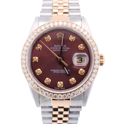 Rolex Datejust 36mm Yellow Gold & Stainless Steel Custom Purple Diamond Dial Watch Reference# 16013 - Happy Jewelers Fine Jewelry Lifetime Warranty