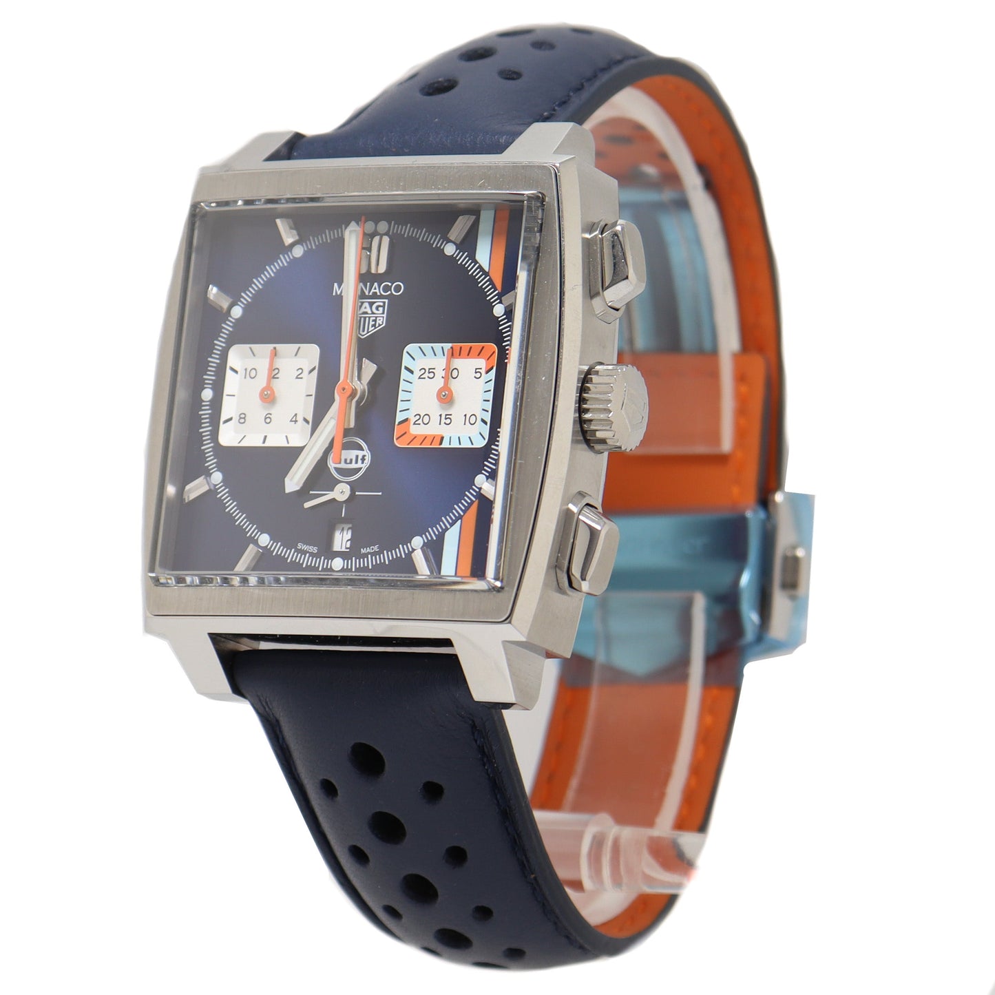 Tag Heuer Monaco X Gulf Stainless Steel 39mm Sunray Brushed Dial Watch Reference# CBL2115.FC6494 - Happy Jewelers Fine Jewelry Lifetime Warranty