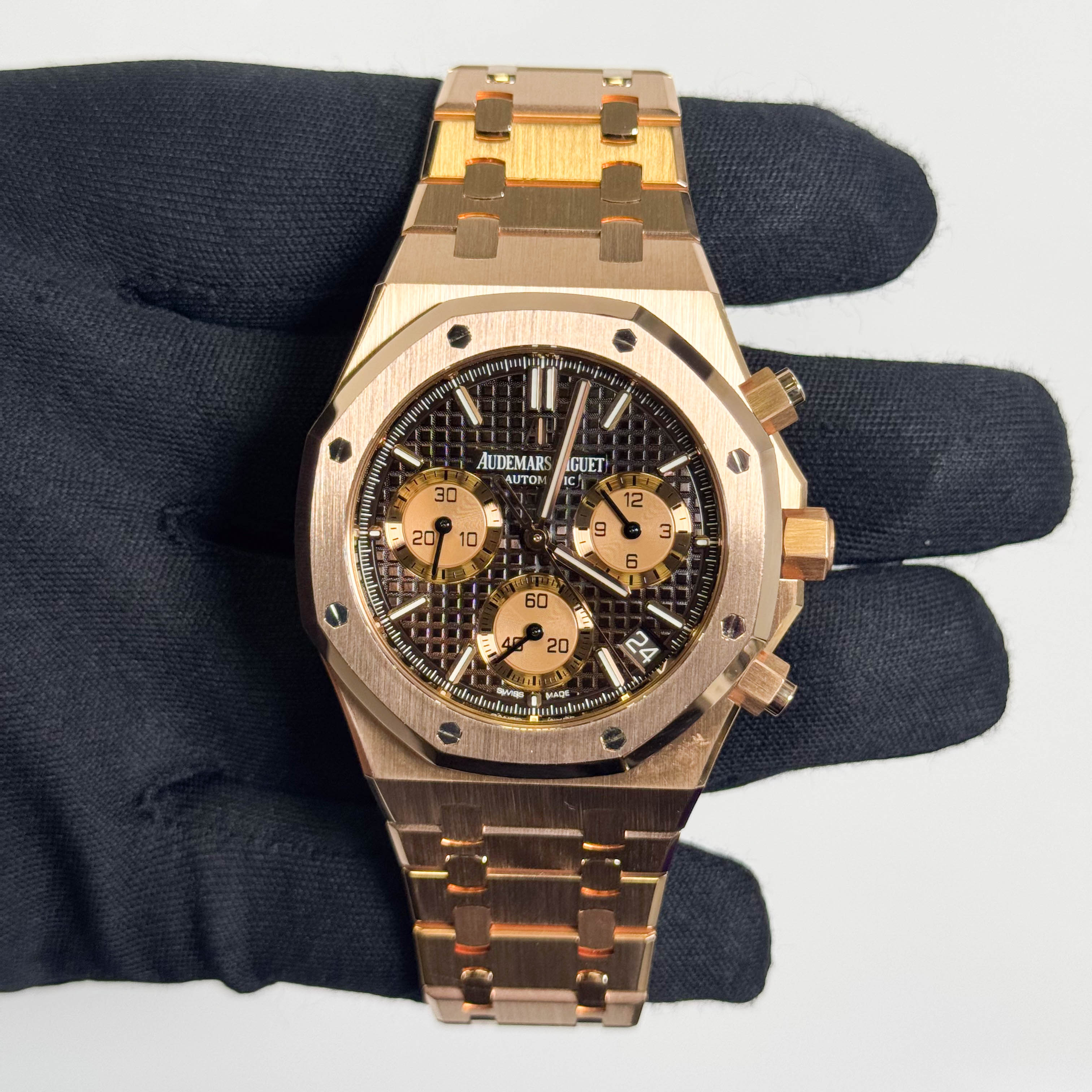 Audemars Piguet Royal Oak Rose Gold 41mm Chocolate Chronograph Dial Watch Ref# 26239OR.OO.1220OR.02 - Happy Jewelers Fine Jewelry Lifetime Warranty