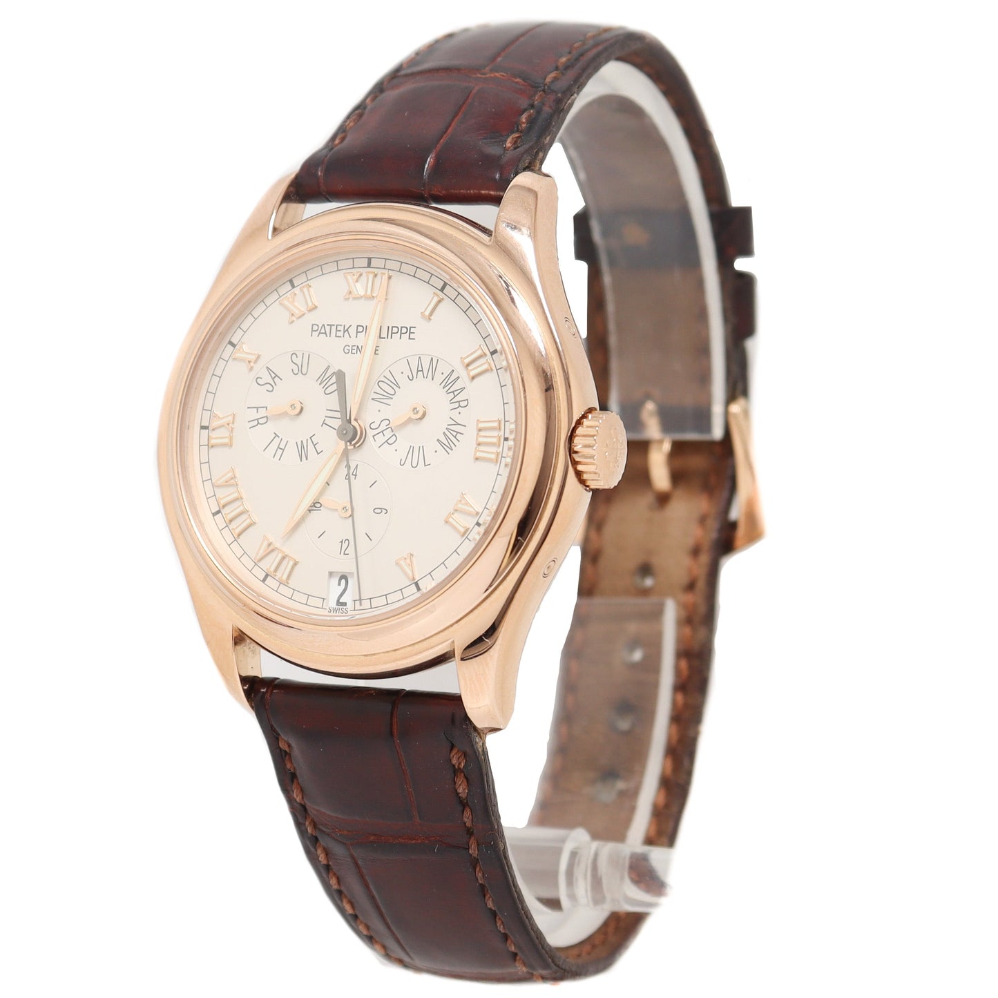 Patek Philippe Philippe Annual Calendar Rose Gold 37mm White Roman Dial Watch Reference# - Happy Jewelers Fine Jewelry Lifetime Warranty