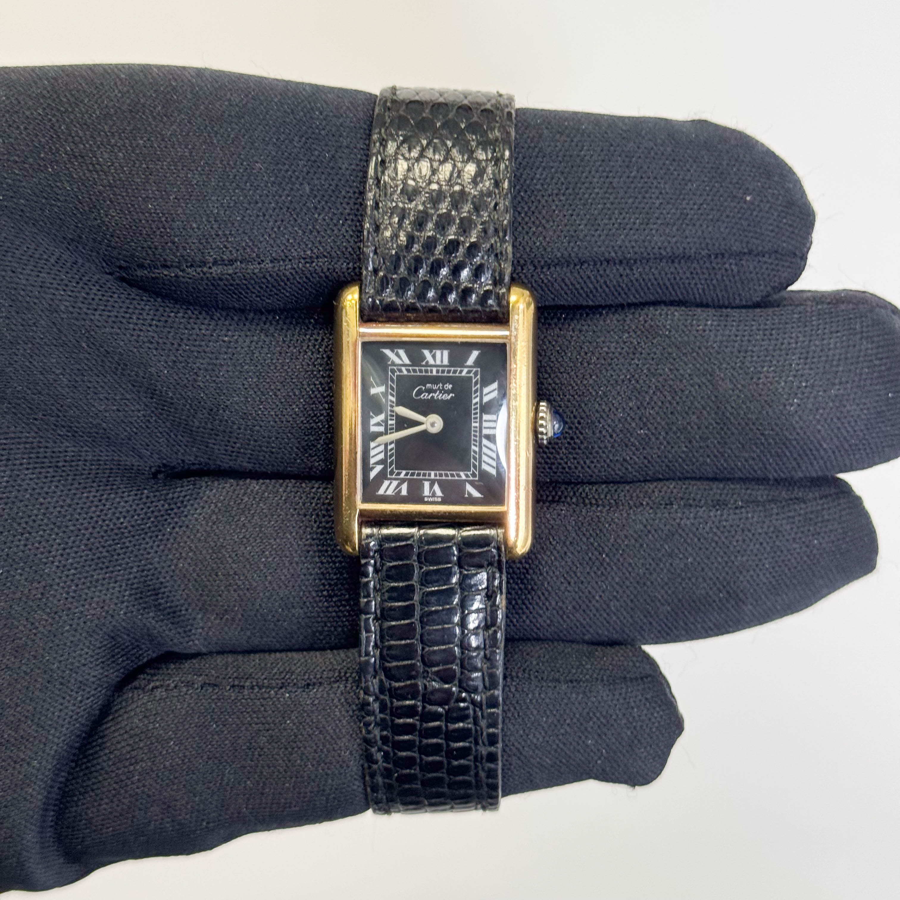 Cartier Must Tank 28mm Black Dial Watch Ref# 3055582 - Happy Jewelers Fine Jewelry Lifetime Warranty