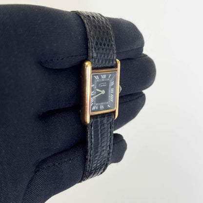 Cartier Must Tank 28mm Black Dial Watch Ref# 3055582 - Happy Jewelers Fine Jewelry Lifetime Warranty