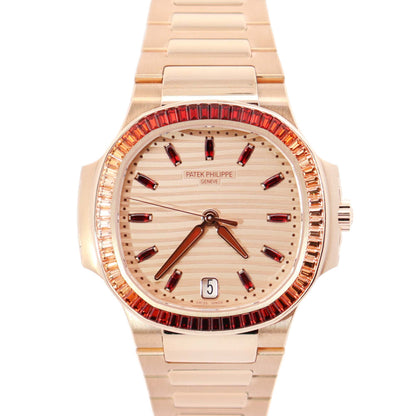 Patek Philippe Nautilus 35mm Rose Dial Watch Ref# 7118/1300R-001 - Happy Jewelers Fine Jewelry Lifetime Warranty