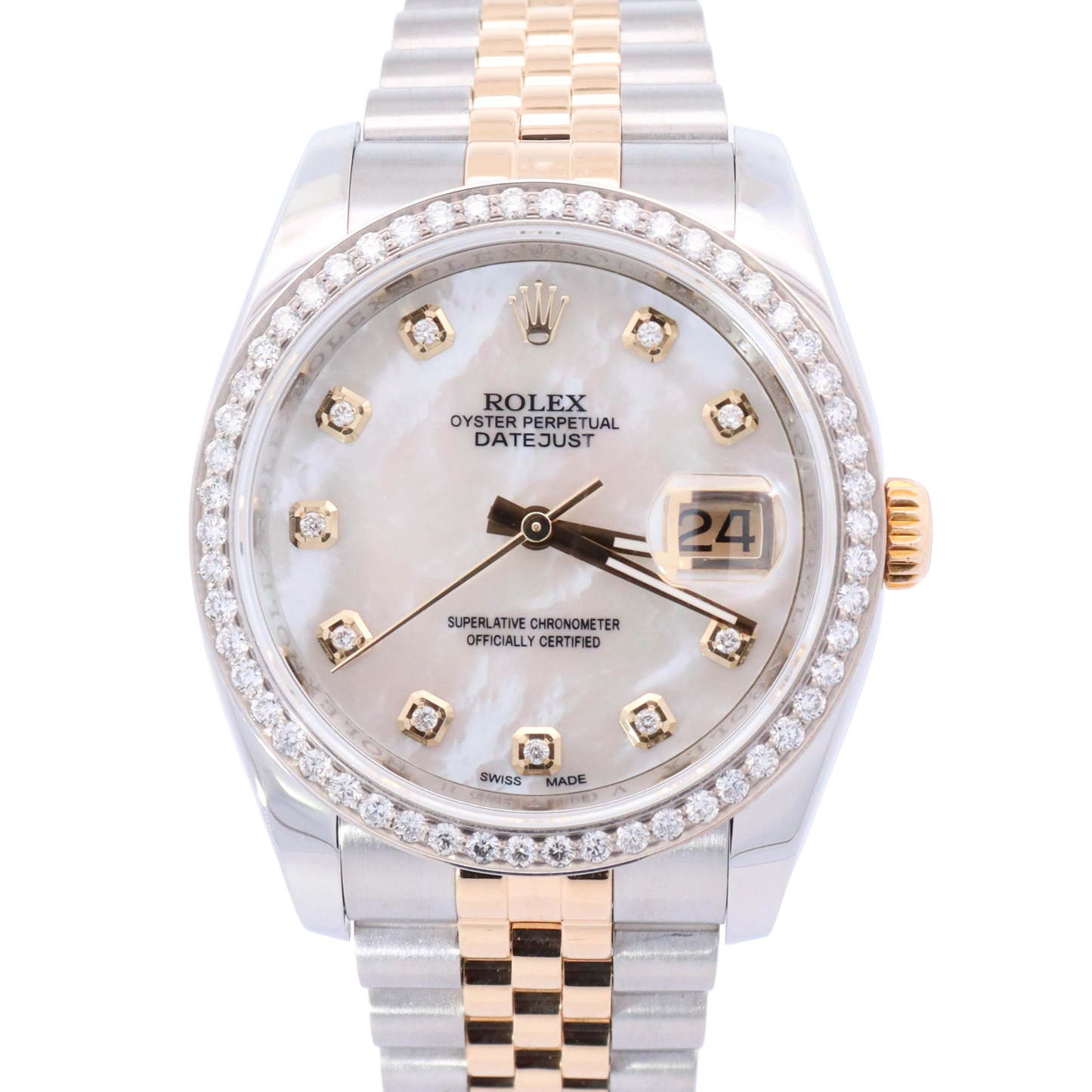 Rolex Datejust Two Tone Yellow Gold & Steel 36mm White MOP Diamond Dial Watch Reference #: 116233 - Happy Jewelers Fine Jewelry Lifetime Warranty