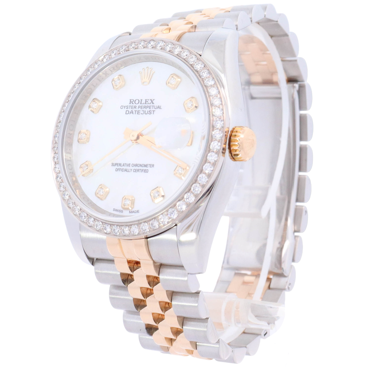 Rolex Datejust Two Tone Yellow Gold & Steel 36mm White MOP Diamond Dial Watch Reference #: 116233 - Happy Jewelers Fine Jewelry Lifetime Warranty