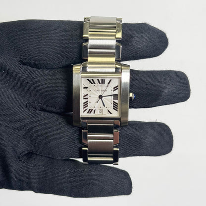 Cartier Tank Française Stainless Steel 28mm White Dial Watch Ref# W51002Q3 - Happy Jewelers Fine Jewelry Lifetime Warranty