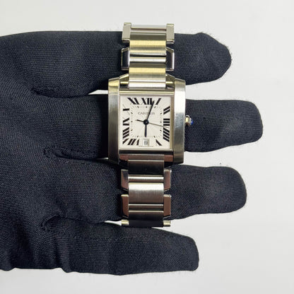 Cartier Tank Française Stainless Steel 28mm White Dial Watch Ref# W51002Q3 - Happy Jewelers Fine Jewelry Lifetime Warranty