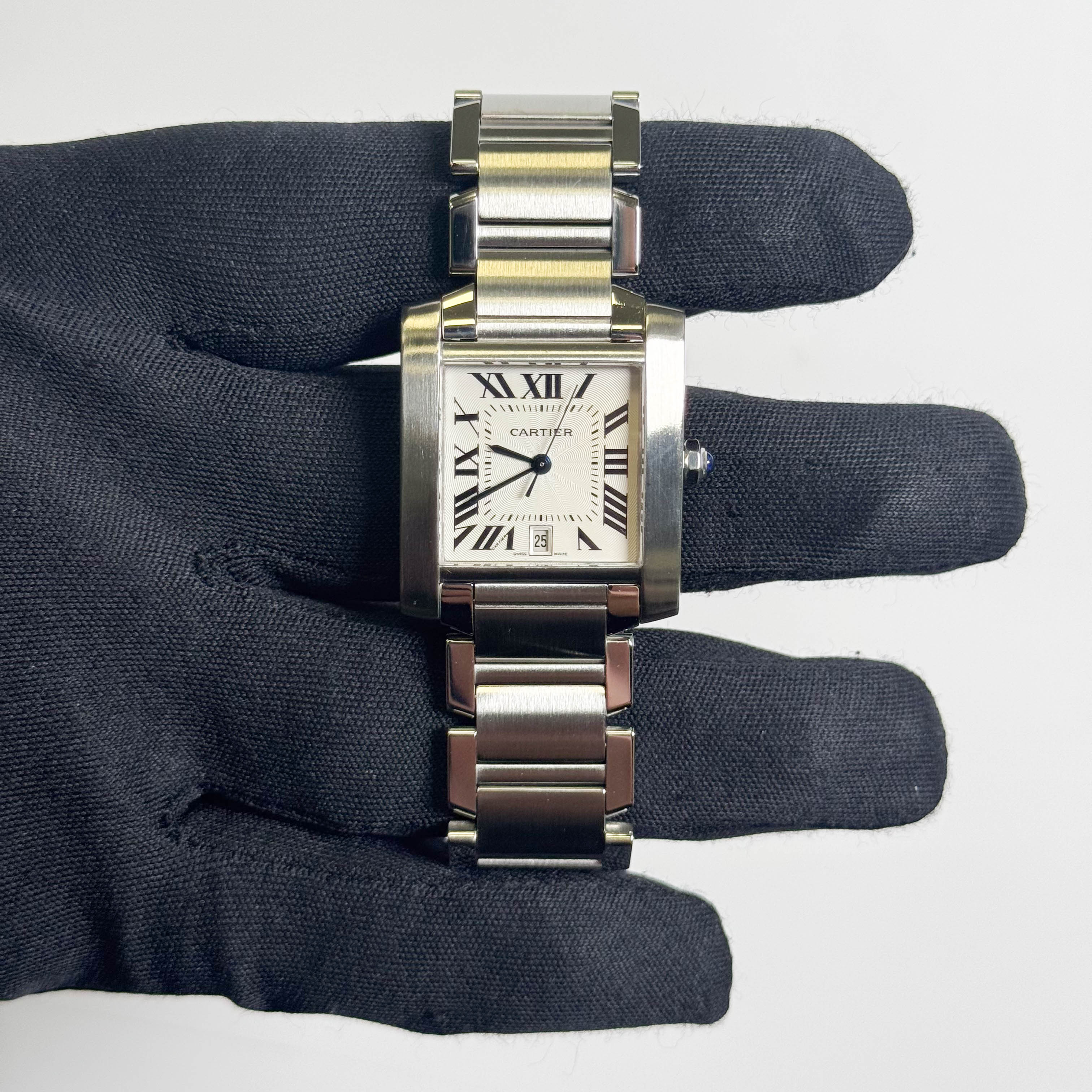 Cartier Tank Française Stainless Steel 28mm White Dial Watch Ref# W51002Q3 - Happy Jewelers Fine Jewelry Lifetime Warranty