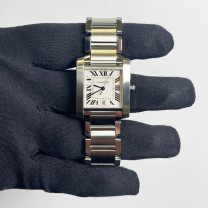 Cartier Tank Française Stainless Steel 28mm White Dial Watch Ref# W51002Q3 - Happy Jewelers Fine Jewelry Lifetime Warranty