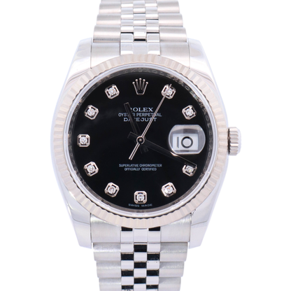 Rolex Datejust 36mm Stainless Steel Factory Black Diamond Dial Watch Reference# 116234 - Happy Jewelers Fine Jewelry Lifetime Warranty