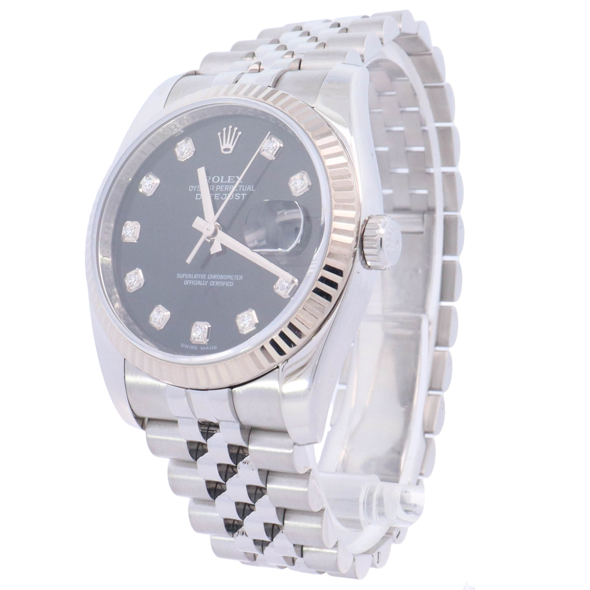 Rolex Datejust 36mm Stainless Steel Factory Black Diamond Dial Watch Reference# 116234 - Happy Jewelers Fine Jewelry Lifetime Warranty