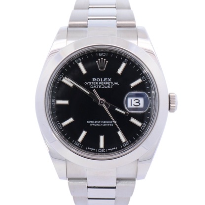 Rolex Datejust 41mm Stainless Steel Black Stick Dial Watch Reference# 126300 - Happy Jewelers Fine Jewelry Lifetime Warranty