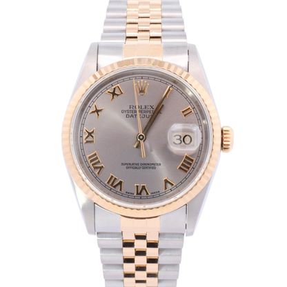 Rolex Datejust 36mm Yellow Gold & Stainless Steel Slate Gray Roman Dial Watch Reference# 16233 - Happy Jewelers Fine Jewelry Lifetime Warranty