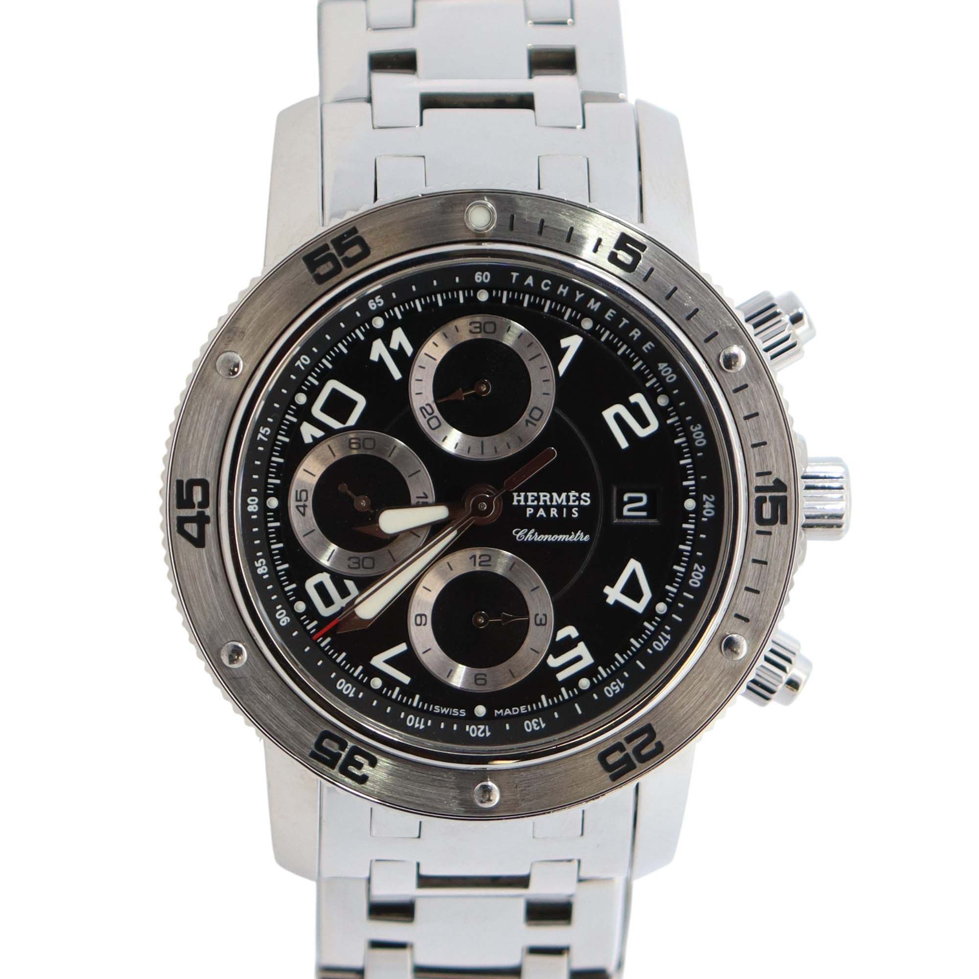Hermes Clipper 44mm Black Dial Watch Ref# CP2.910 - Happy Jewelers Fine Jewelry Lifetime Warranty